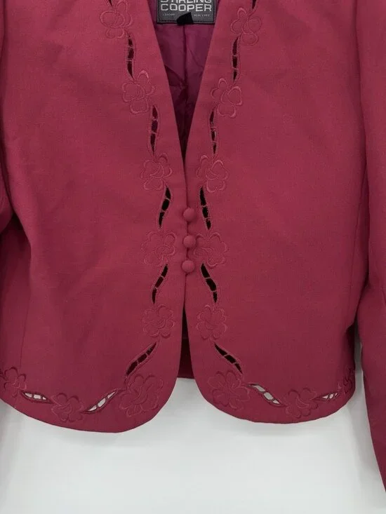 vintage 80s COTTAGECORE PINK BLAZER jacket embroidered floral cutout princess - Picture 5 of 11